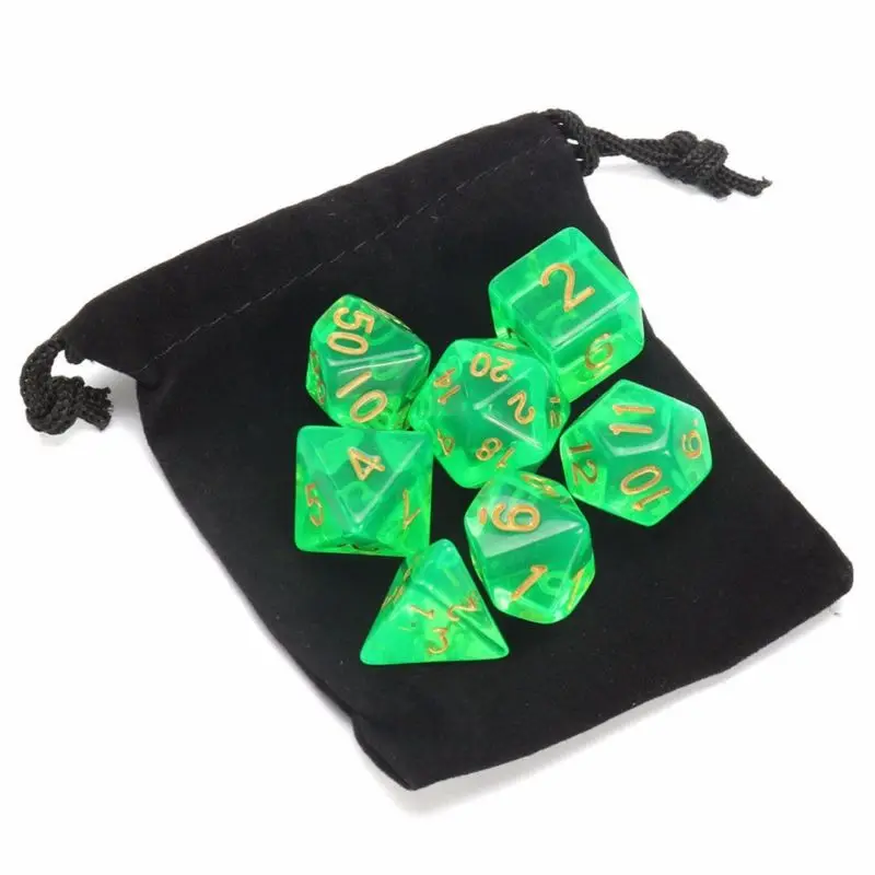 

7 Of Translucent Polyhedral Dices Set DND RPG Table Games Teaching Dice With Bag
