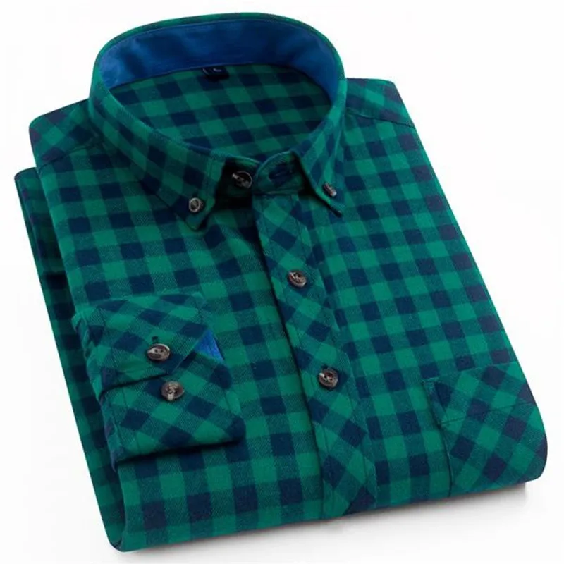 

Men Flannel Plaid Shirts Cotton 2019 Spring Autumn Casual Long Sleeve dress shirt Soft Comfort slim fit Male Shirt
