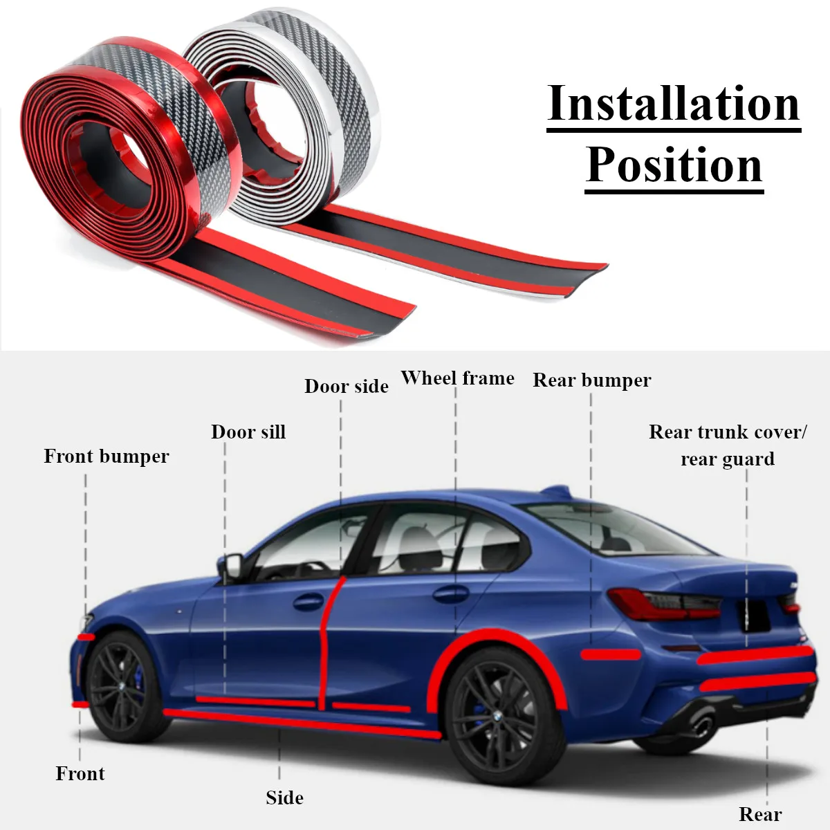 Универсальные 3D Автомобильные карбоновые накладки на пороги, наружные накладки на бампер, защитные резиновые наклейки