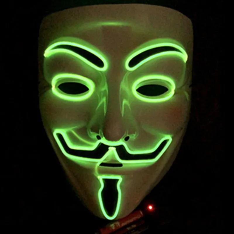 lemon green Хэллоуин v для вендетты Led светящаяся маска Ужас гримаса EL Wire Рождество Carnaval вечерние Клубные бар DJ светящаяся полная маска для лица - Цвет: lemon green