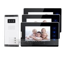 Con conexión de cable 7 “Pantalla táctil Video de La Puerta Sistema de Intercomunicación Teléfono + 3 Monitores + 1 Cámara Del Timbre para 3 Apartamento Del Hogar ENVÍO GRATIS