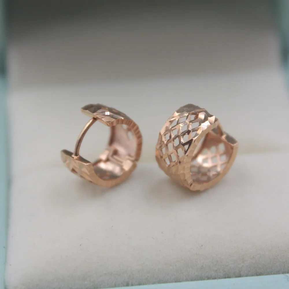 

Real 18K Rose Gold Elegant Earrings Au750 Jewelry Simple Party Square Hollow Hoop Earrings For Women Girl 2-2.5g Fashion Hot