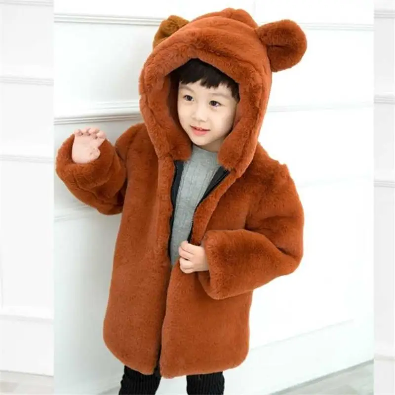 Модная детская однотонная одежда с искусственным кроличьим мехом детские куртки детская мягкая теплая плотная верхняя одежда зимние пальто для девочек W90 - Цвет: jiaotangse