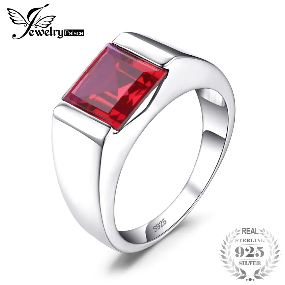 

JewelryPalace Ring Men Jewelry 3.3ct Created Ruby 925 Sterling Sliver Engagement Fine Brands Fashion wedding Party Best