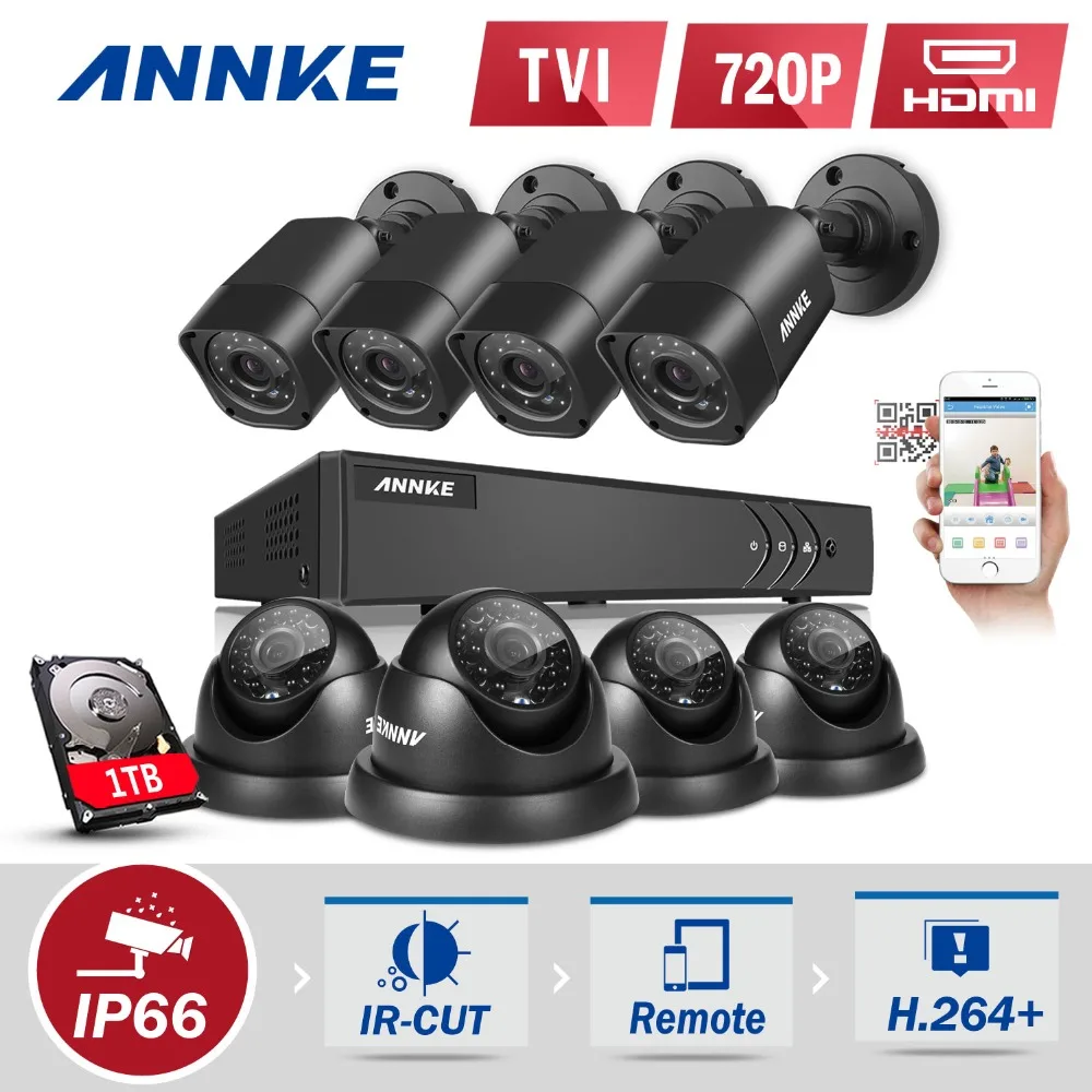 ANNKE 8CH 1080P HDMI CCTV Surveillance DVR Kit 8pcs 720P HD 1200TVL CCTV Security Cameras IR Outdoor Waterproof CCTV System 1TB