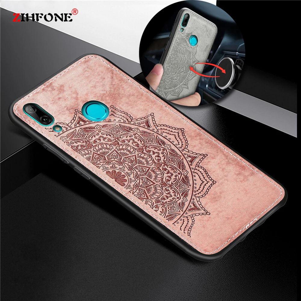 

Luxury Cloth Texture Shockproof Case for Huawei Y7 2019 Cover Coque On Huawei Y6 Prime 2019 Magnetic Car Holder Protective Case
