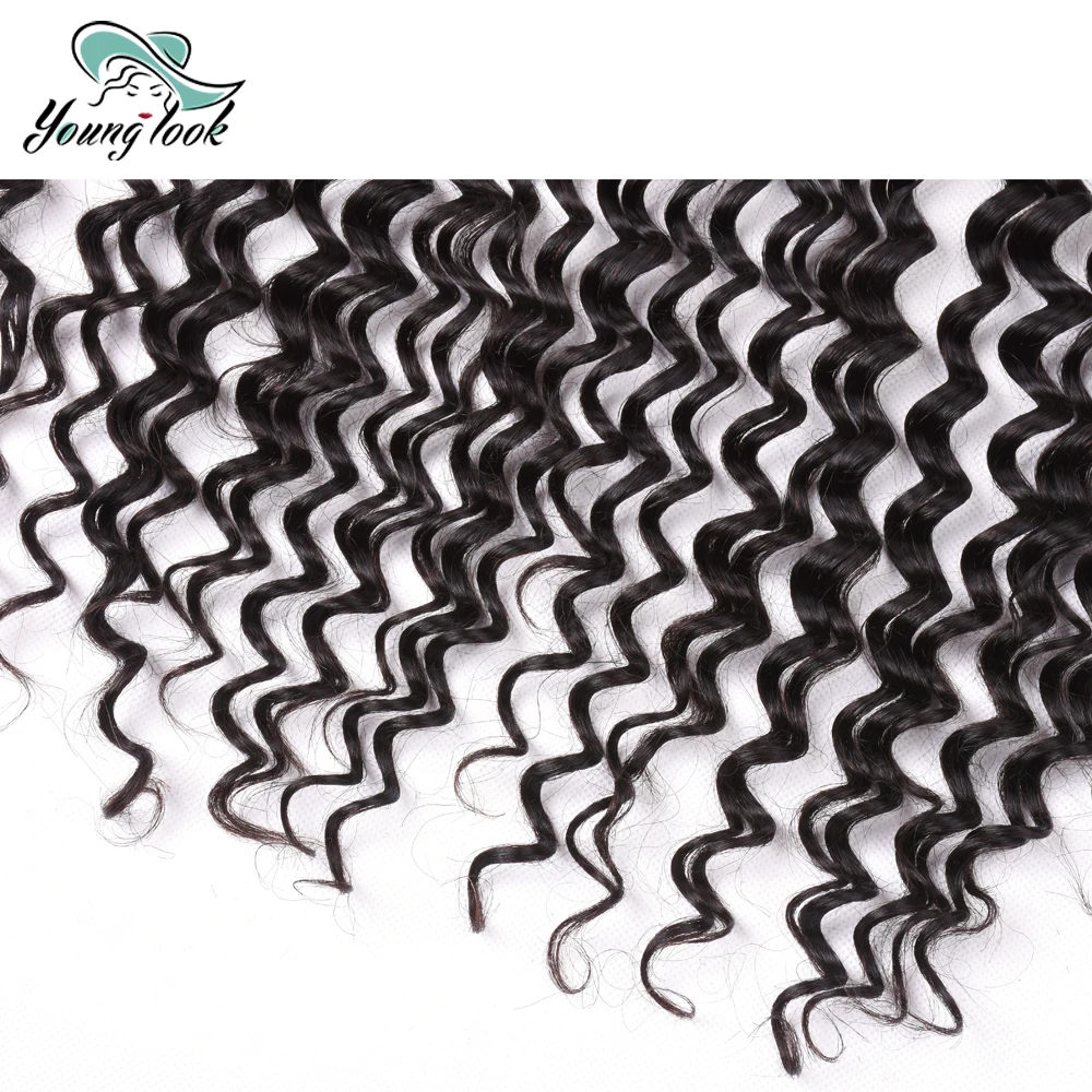 YOUNG LOOK Hair Brazilian Deep Wave Lace Frontal 13X4 Ear To Ear Free Part Non-Remy Human Hair Closure Natural Color 8-20Inch