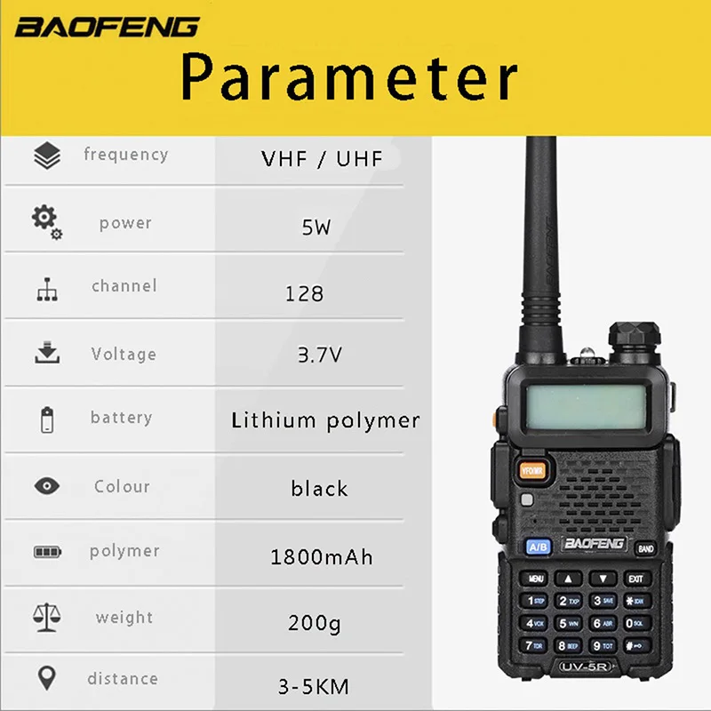 2 шт) Baofeng UV5R Ham двухстороннее радио Walkie Talkie двухдиапазонный приемопередатчик(черный