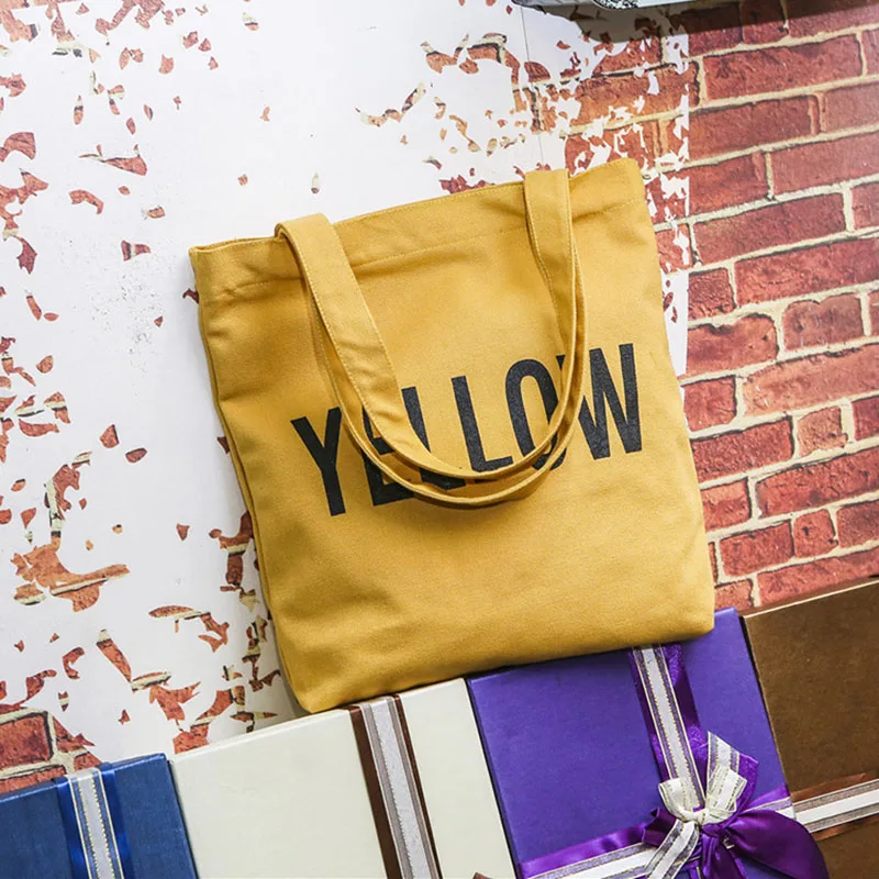 Women Shuolder Bag Canvas Letters Printed Handbag Zipper Casual Bags