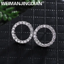 WEIMANJINGDIAN-pendientes de plata de primera ley y circón para mujer, aretes pequeños, plata esterlina, Circonia cúbica, Zirconia, circonita, zirconita, forma redonda, 12MM, Color blanco y dorado