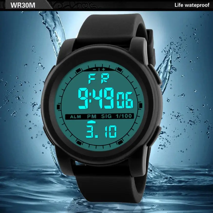 Fashion Business Dress Watches For Men Silicone Band LED Waterproof