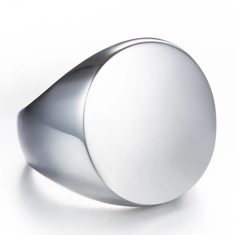 Хорошее ювелирное изделие байкерское кольцо из нержавеющей стали 316L Полированное серебряное кольцо с круглой печаткой для женщин и мужчин