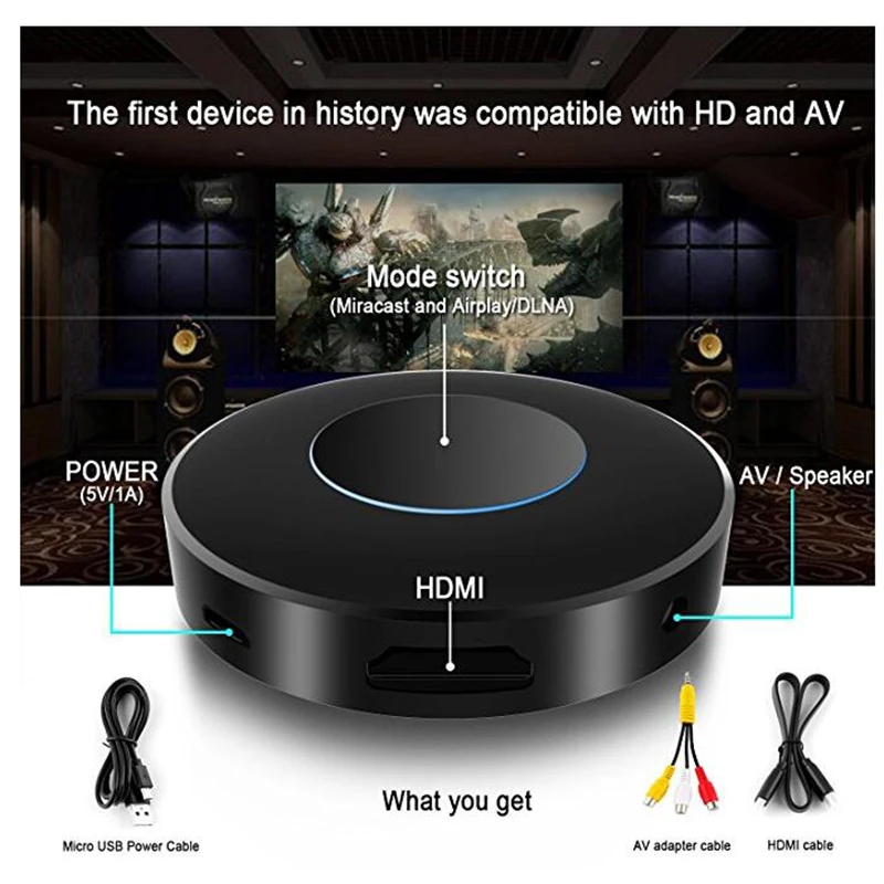 

HFLY WIFI wireless HDMI/AV display Receiver Dongle,1080P HD TV sticker-streaming media support Miracast airplay DNLA chromecast
