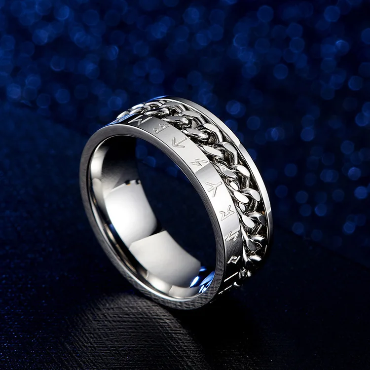Мужская Цепочка-Спиннер из нержавеющей стали, 8 мм, вращающаяся лента, с руна викингов, Odin Norse Text, обручальное кольцо, золотые, серебряные, черные кольца