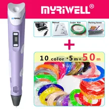 Myriwell 3d Ручка 3d ручки, светодиодный дисплей, 50 м ABS/PLA нити, Модель Смарт 3d печать Ручка лучший подарок для Kidspen-3d 3d-ручка