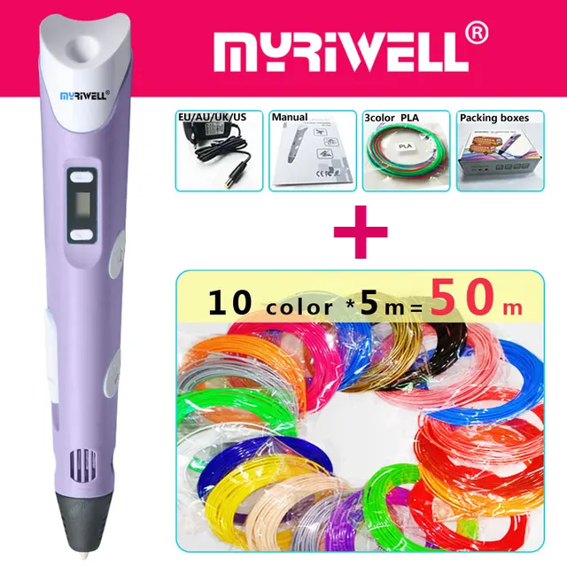 Cheap myriwell 3d pen 3d pens,LED display,50m ABS/PLA Filament,model Smart 3d printing pen Best Gift for Kidspen-3d print pen