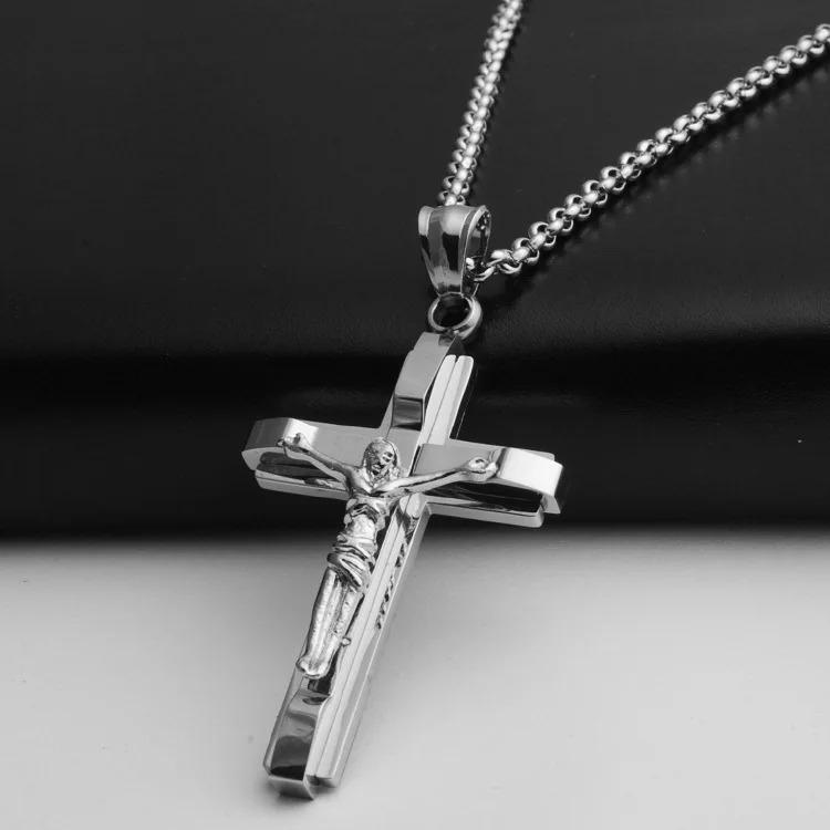 Модный мужской крест кулон серебро из нержавеющей стали Распятие Иисуса ...