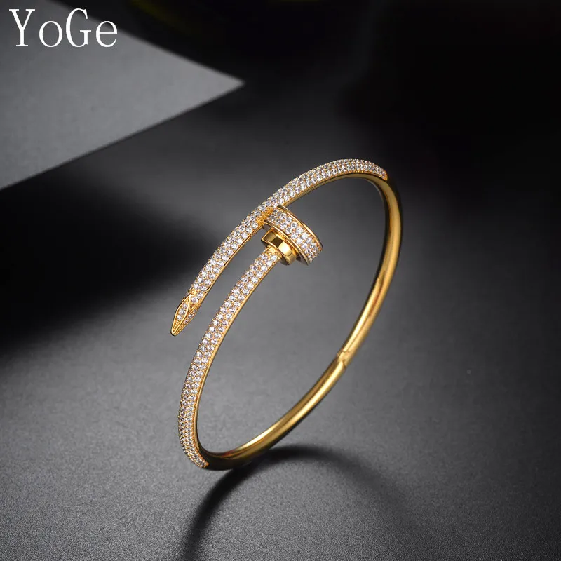 YoGe массивные украшения, B0617 Роскошные AAA CZ Винт Гайка образный браслет манжета новеллы, женские аксессуары