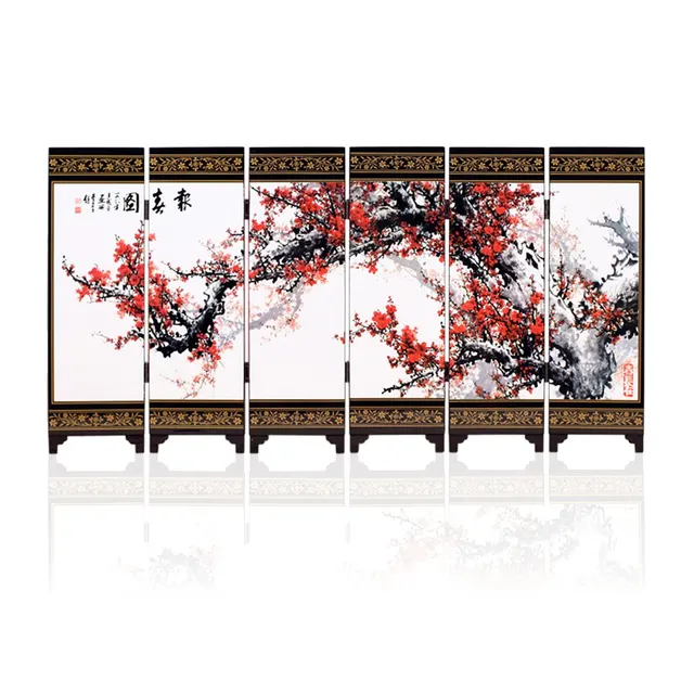 Free Shipping 6 Panels Spring Landscape Paintings Chinese Silk Free Shipping 6 Panels Spring Landscape Paintings Chinese Silk Screen Vintage Mini Screenbusiness Sovenir Party Gifts