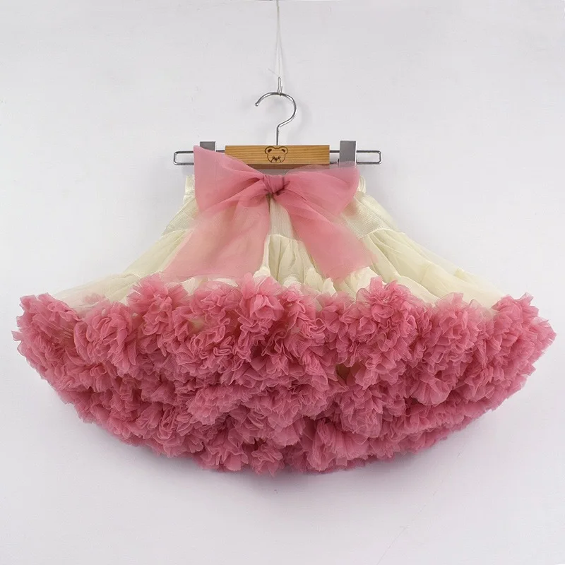 

15 Colors Girls Tutu Petticoat With Bow Ruffles Puffy Pettiskirt Princess Soft Tulle Kids Party Dance Petticoat 1-10 Years baby