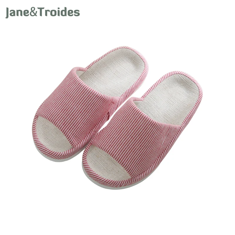 Home Linen Women Slippers Solid Color Anti Slip No Noise Flip Flops