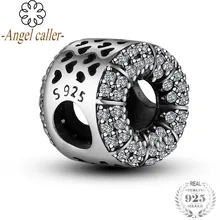 Призывающий ангелов натуральная 925 пробы серебро Винтаж Циркон Круглые Бусины Подходят DIY браслет Для женщин тонкой S925, ювелирное изделие, подарок