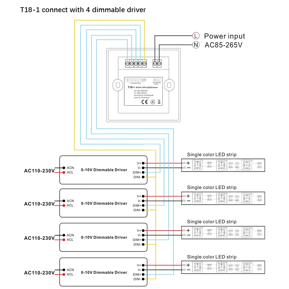 Сенсорная панель 0-10 В светодиодный диммер 85-265VAC входное напряжение переключение тока Сенсорная панель настенное крепление 0-10 в выходной сигнал