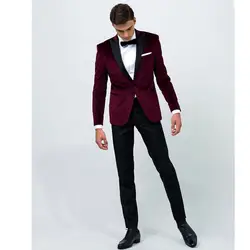 2018 индивидуальный заказ цвет красного вина куртка черные брюки Для мужчин свадьбы Формальные Бизнес Костюмы