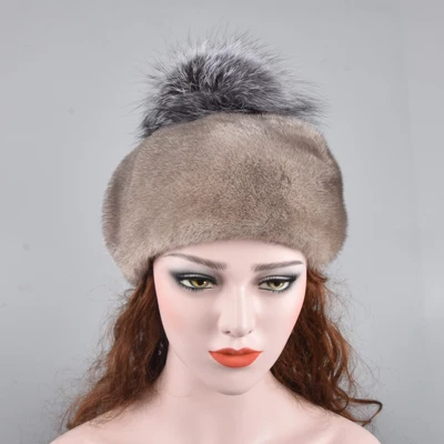 Стиль полностью из норки меховые шапки из натуральной норки меховые шапки для женщин полосатые зимние норковые шапки Лисий шар - Цвет: Iron gray