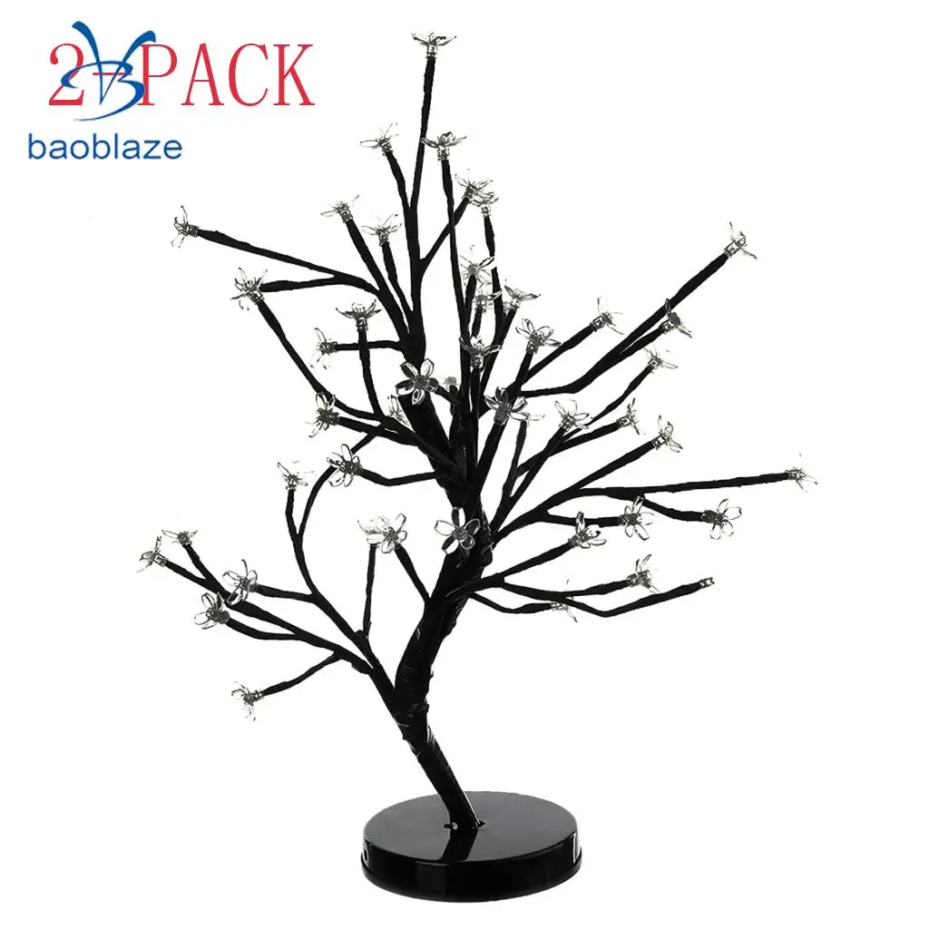 2Pcs Battery Powered 48-led Cherry Plum Blossom Flower Tree Lamp Ambient Light Happy Valentine Fairy Light White