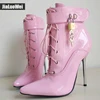 Jialuowei 2022 mujeres punta defilè tobillo bota con tirantes Señora Cruz-atado 12C metálica delgada tacones fetiche candados con llave botas ► Foto 2/6