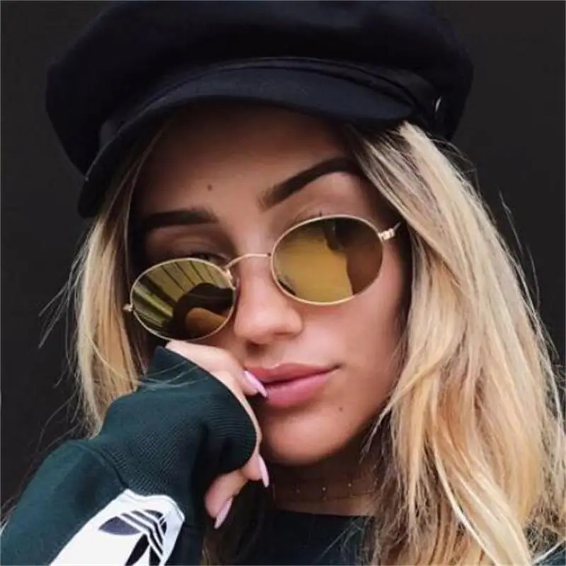 90s Овальные Солнцезащитные очки Золотой Черный Ретро Розовый Красный Солнцезащитные очки для женщин зеркальные люкс 80s маленькие круглые солнцезащитные очки мужские Плоские линзы винтажные УФ