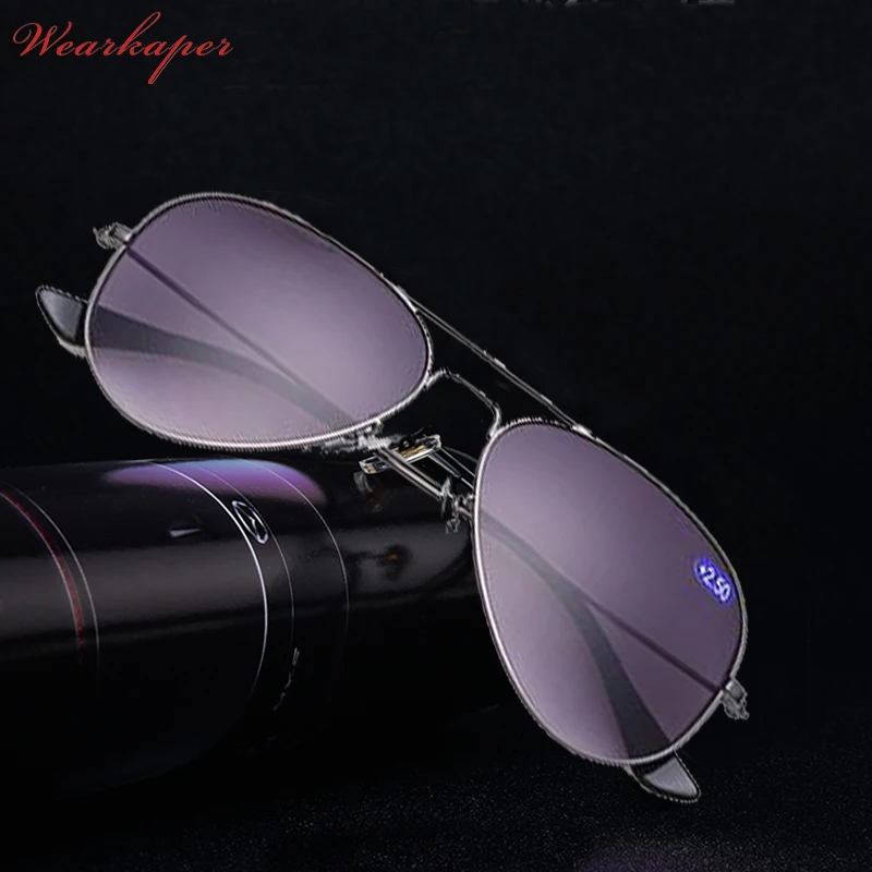 

WEARKAPER upgrade Metal Frame Bifocal Sun reading glasses Men Women Outdoor fishing Readers presbyopic sunglasses with diopters