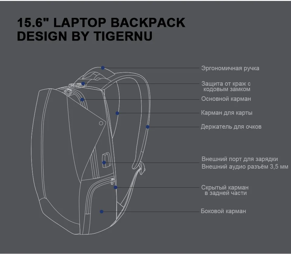 Tigernu Анти вор запатентованная молния TSA замок никакой ключ дизайн Для мужчин USB 15,6 дюймов ноутбук рюкзаки школьный Студент Колледж рюкзак