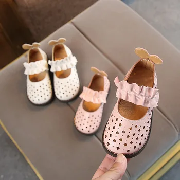 

Mini Summer Leathers Sweet 2019 Hollow Breathable Shoes Toddler Girls kids Sandals Shoes Princess