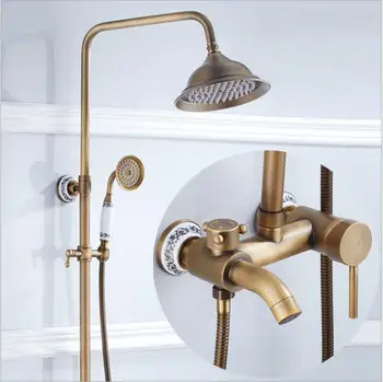 

Luxury Antique Brass Rainfall Shower Sets Faucet Mixer Tap With Tub Faucet Brass Bath & Shower Faucet Set Bathtub Faucet