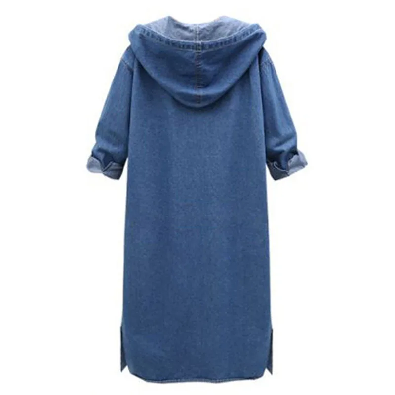 Occasionnel Shenlanse Manteau Vintage Taille Tranchée Casual Denim Long Bouton À Unique qianlanse 4xl Longues vent Cowboy Coupe Plus Femmes Manches Capuchon La S7EERw