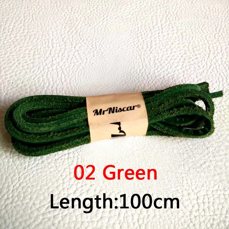Mr. Niscar/1 пара; водонепроницаемые мокасины из натуральной воловьей кожи с квадратными шнурками; шнурки; кожаные ботинки в стиле ретро; длина шнуровки 60-180 см - Цвет: Green  100cm