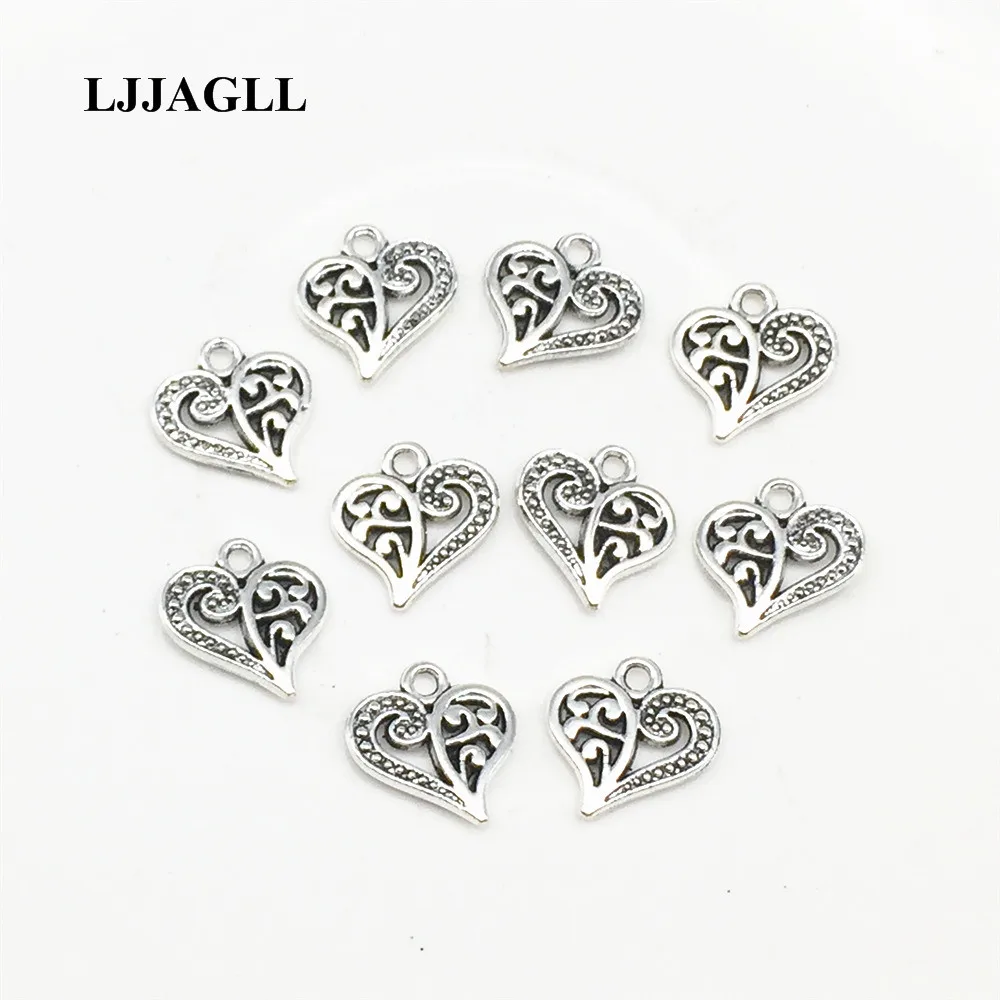 

LJJAGLL 30pcs Metal Hollow Silver Peach Heart Pendant Jewelry Diy Charm Filligree Love Heart Jewelry Fit Bracelet Making AAX012