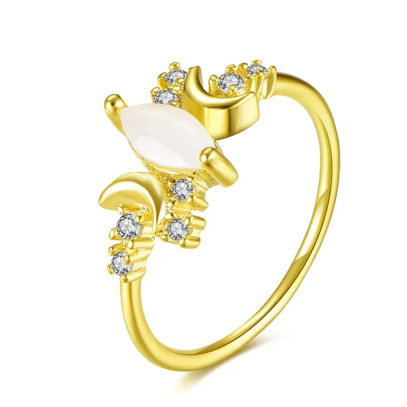 18K Gold Color CC опал кольца для женщин Свадебные модные ювелирные изделия простой яйцо камень лошадиный глаз кольцо с кубическим цирконием Прямая поставка CC2149 - Цвет основного камня: 18K Gold Color