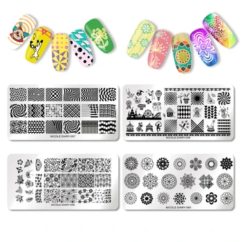 

NICOLE DIARY Nail Stamping Plates Rectangle Stainless steel Beauty Castle Animal Monkey Nail Stamp Image Plate Stencil Nail Tool