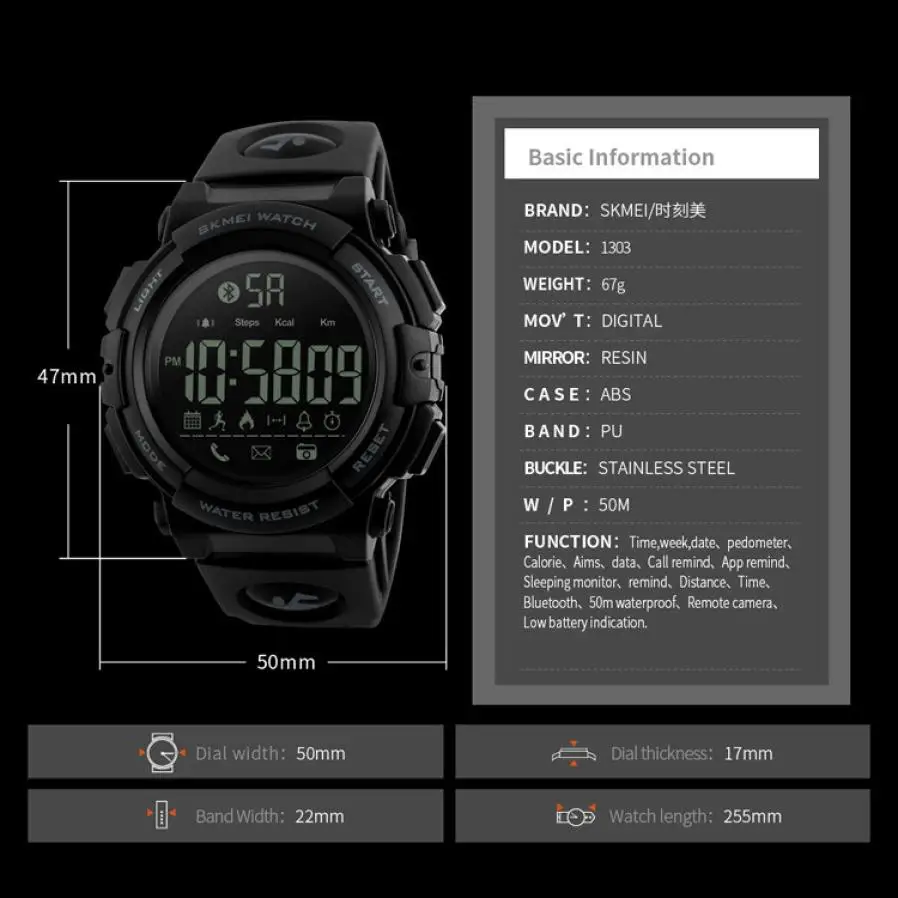 SKMEI спортивные Смарт часы мужские модные уличные водонепроницаемые 5Bar Bluetooth