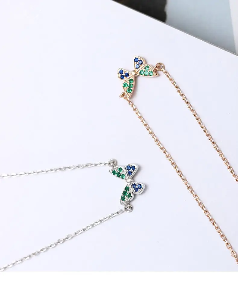 

Fashion 925 Silver Insect Jewelry Women Butterfly Necklace&Pendant On Neck Charm Rhinestone Clavicle Chain
