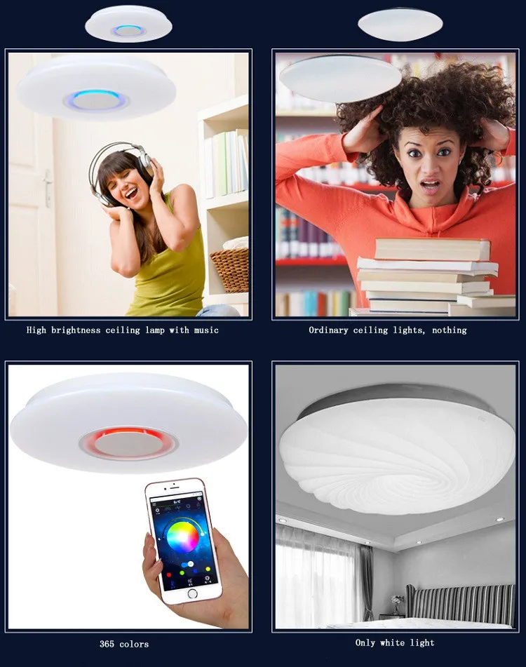 Цветная(RGB) Bluetooth светодиодный музыкальный потолочные светильники приложение Дистанционное Управление акриловая Светодиодная лампа с регулировкой освещения 110V 220V 24 Вт Lamparas De Techo светодиодный светильники