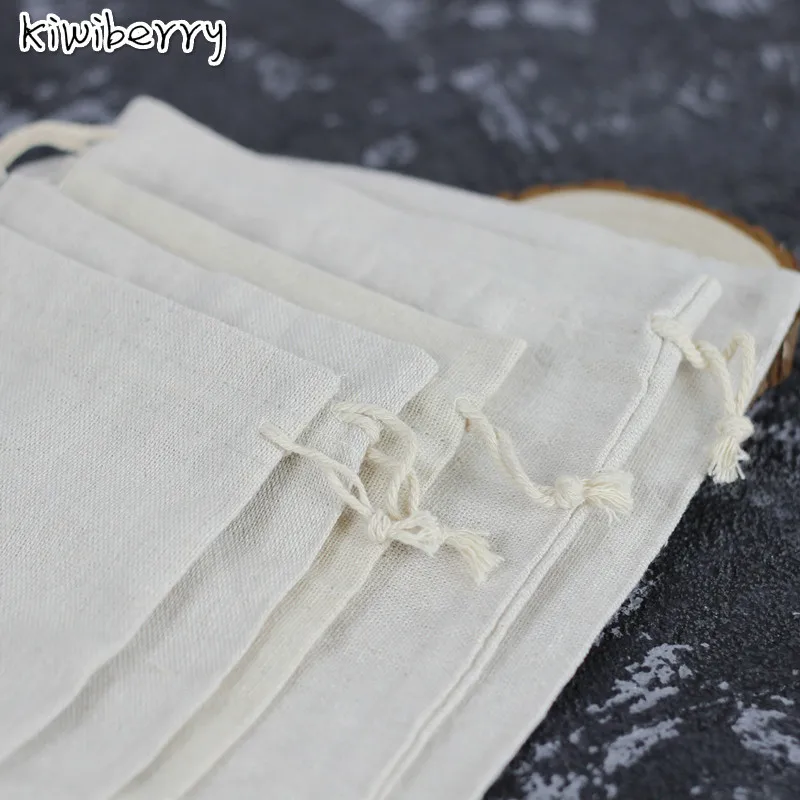 

Linen Beige White Gift Bags Birthday 4Size Wedding Party Favor Holders Jewelry Drawstring Packaging Pouch 5pcs/lot