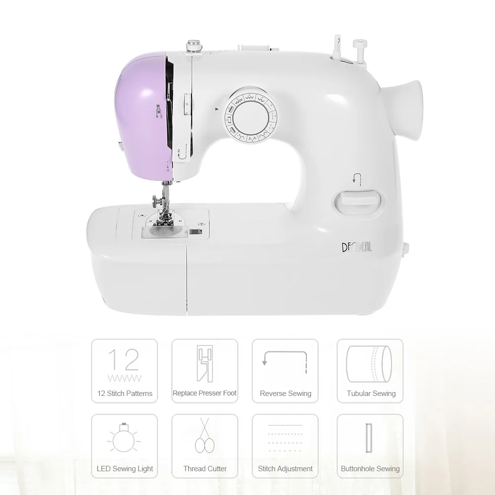 

Electric Household 2-Speed Sewing Machine with Buttonhole Presser Foot Pedal Sewing Machines LED 12 Built-in Stitch Patterns