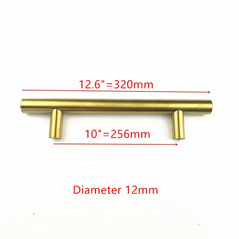 Диаметр 12 мм Нержавеющая сталь матовая золотая ручка дверца кухонного шкафа Т-образная ручка "~ 24" - Цвет: 12.6inch  hole 256mm