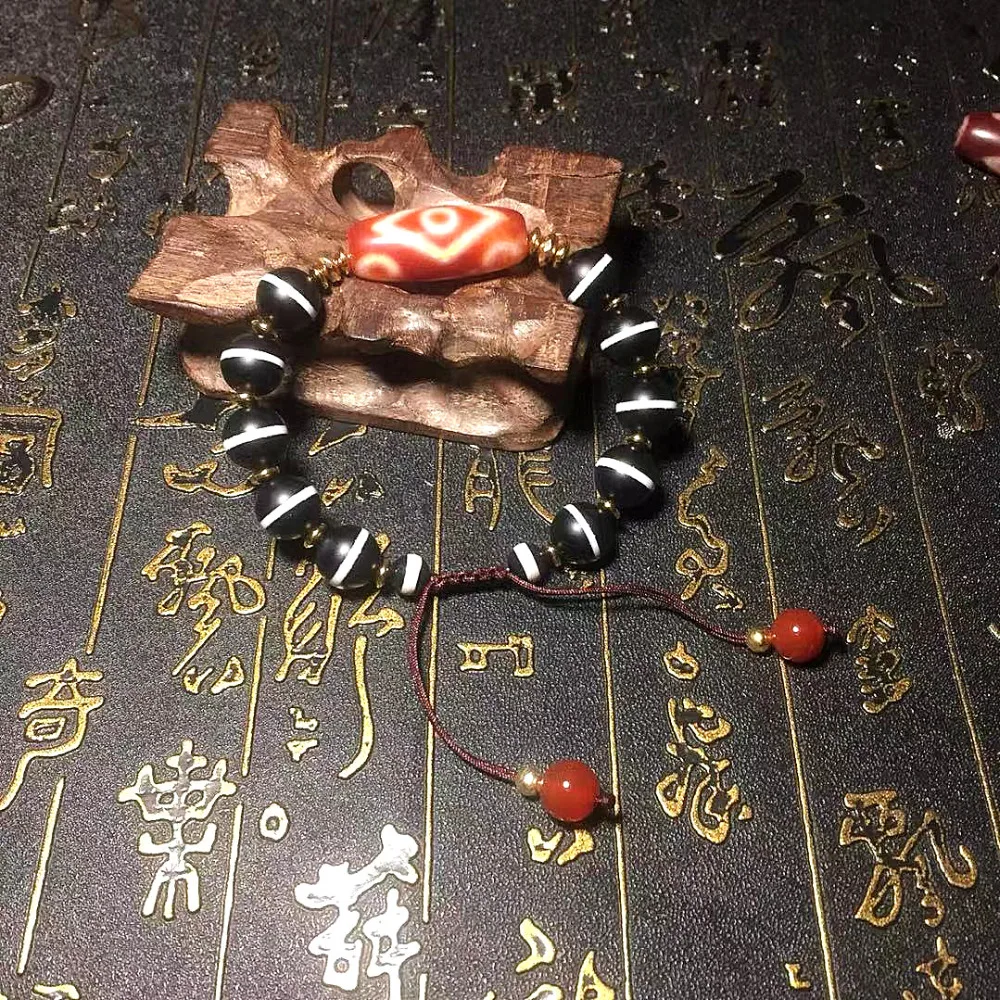 Handmade weaving Red/White KingKong 6 eyes Pattern DZI Dragon pattern Agate Beads Men&ampWomen Jewerly Bracelet Free Shipping | Украшения и
