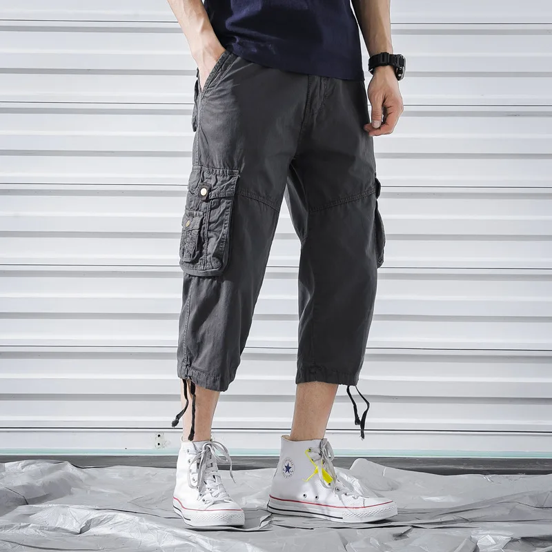 

2019 New Summer Men Cargo Pants 3/4 Length Casual Workout Military Tactical Pants Cargo Short Pants Multi Pockets Pants Trouser