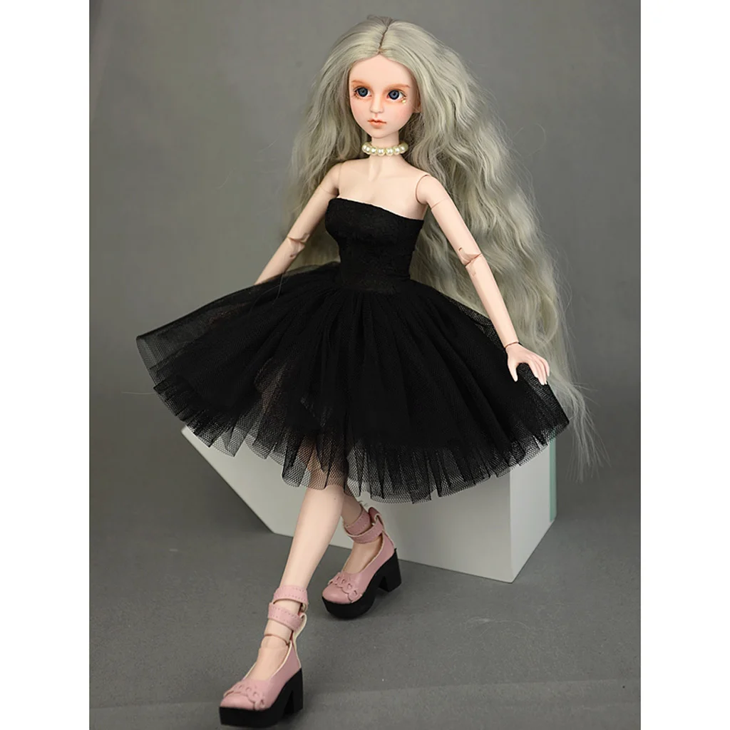 Elegant Garments Tube Top Dress Wedding Gown Outfits  Wedding Dress for 1/4 BJD Girl Dolls Dress Up (Black)